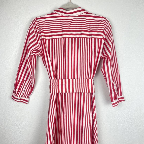 Zara Woman Red and White Stripe A-Line Shirt Dress Maxi Tie Waist Womens S - Picture 10 of 13